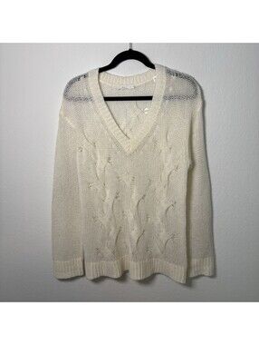 A.L.C. Merino Wool Alpaca Knit Ivory Sweater Lightweight Size M Quiet Luxury EUC